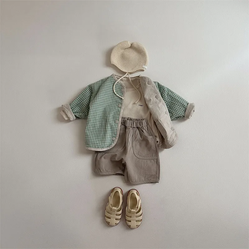 2024 Autumn New Baby Casual Shorts Solid Infant Boy Pocket Shorts Toddler Girls Versatile Loose Pants Cotton Children Clothes