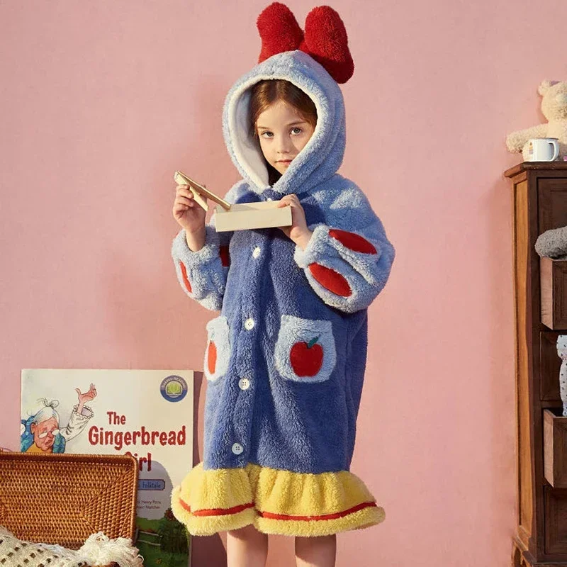 Conjuntos de pijamas de invierno para niños, ropa de dormir de Cosplay de animales de dibujos animados para niñas, vestido de noche de terciopelo Coral, ropa de casa