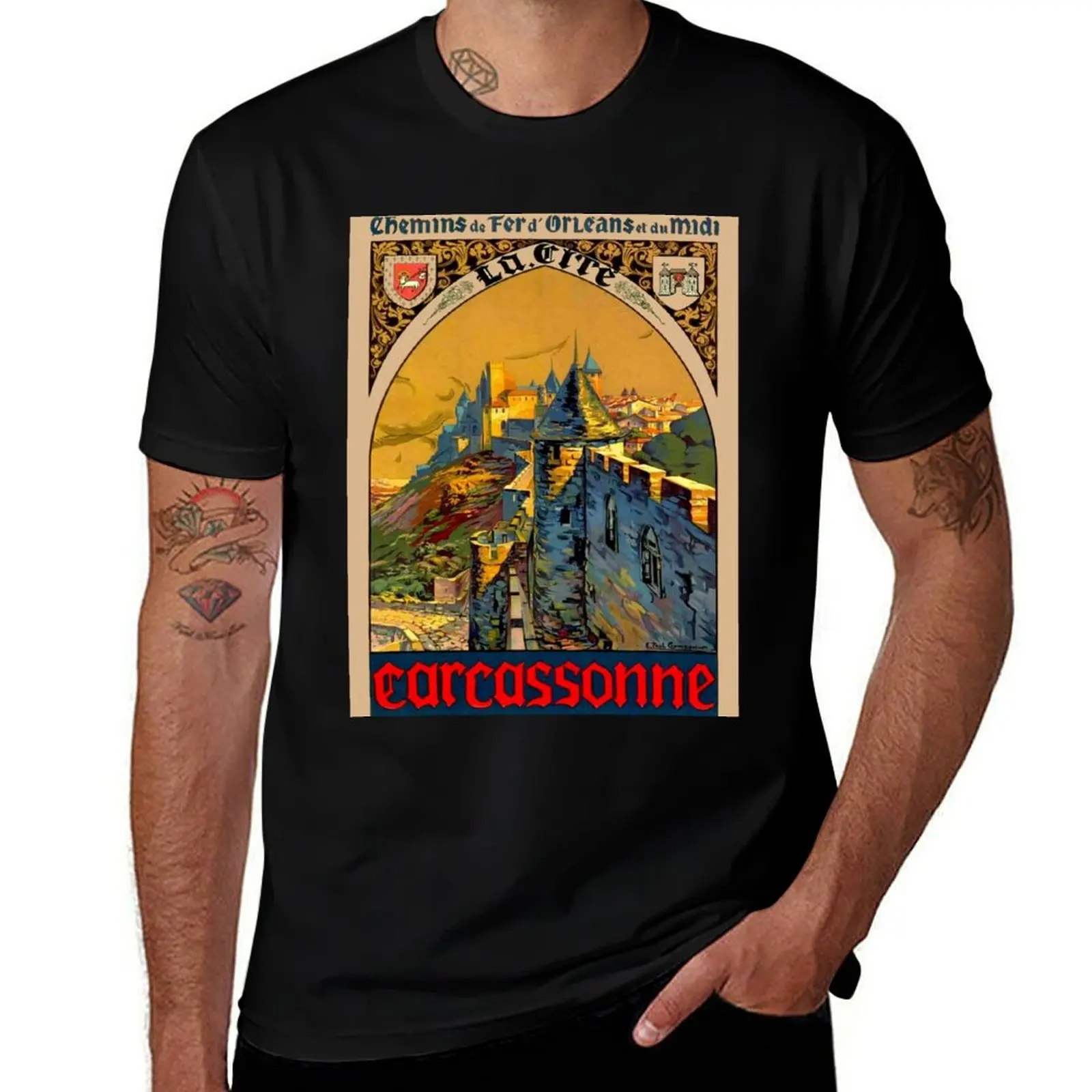 2025 nuevo modelo CARCASSONNE FRANCE: Camiseta Vintage con estampado de viajes y turismo, camisetas para hombre, camisetas gráficas, camisetas para hombre