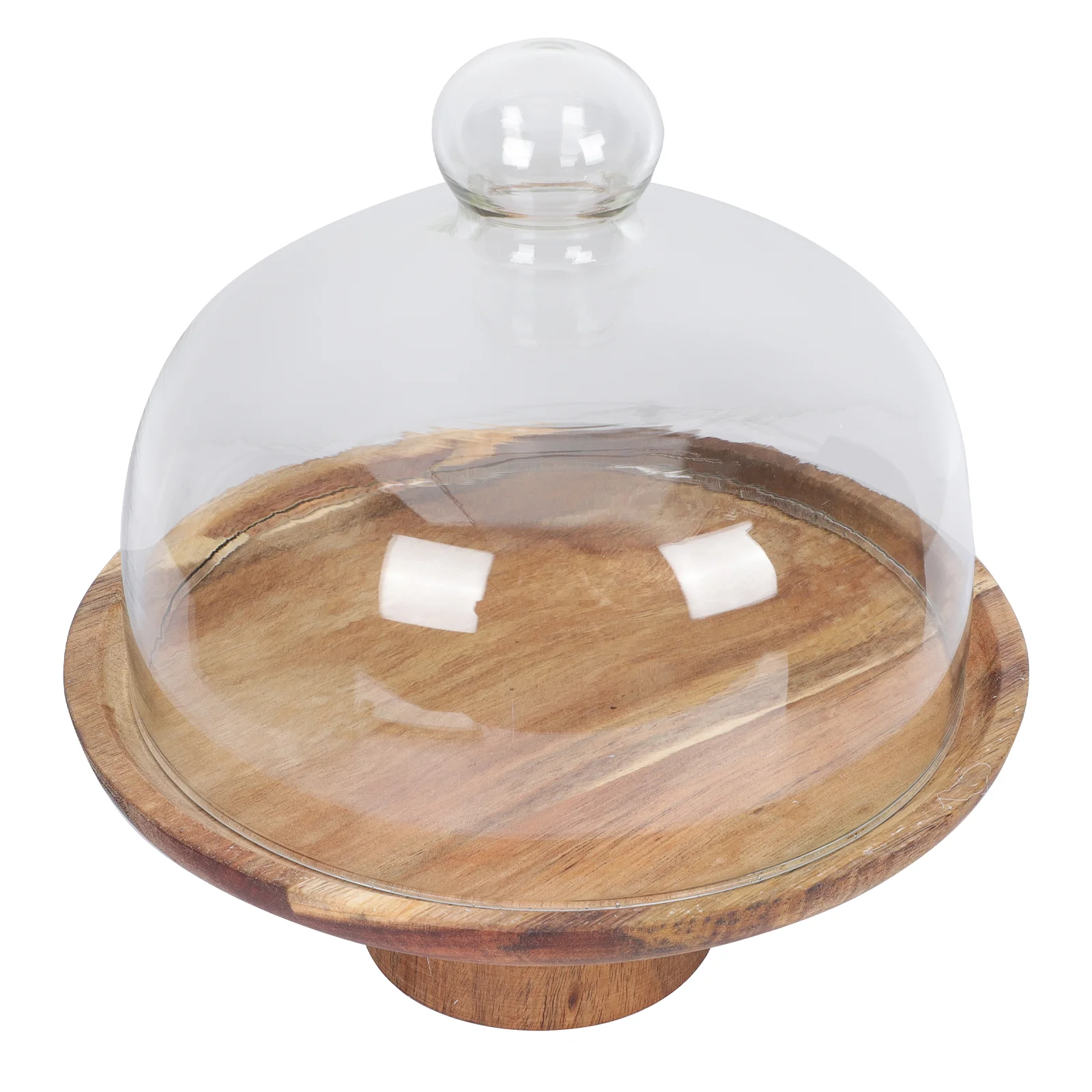 

Cake Tray Dessert Display Stand Wooden with Cover Lid Pans Bread Glass Dome Plate