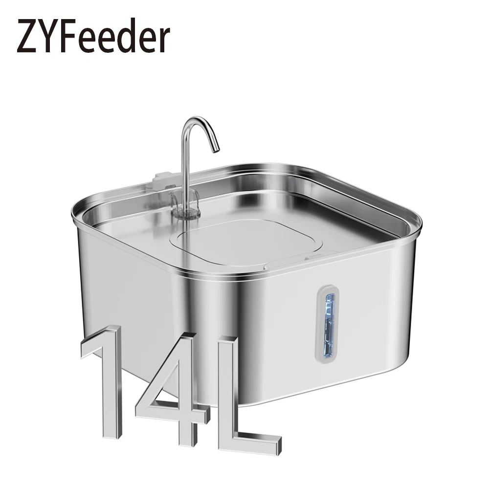 14L/7L Automatic Dog Water Fountain Stainless Steel Cat Pet Fountain with Window Silent Cat Dog Water Feeder( No 5V 1A Plug