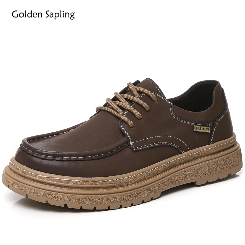 Golden Sapling Retro Zakelijke Schoenen voor Mannen Winter Herfst Echt Koe Lederen Dagelijkse Skateboard Schoenen Mannelijke Trendy Vrijetijdsschoen