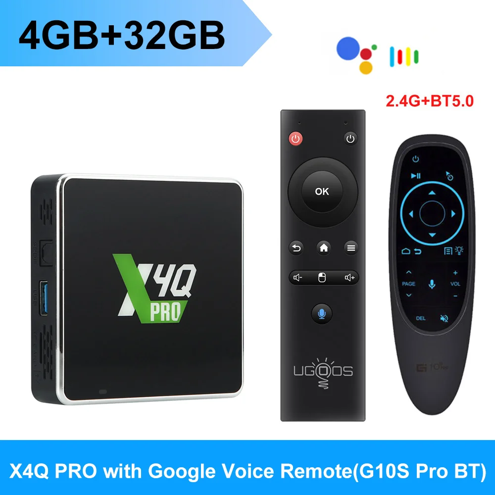 UGOOS X4Q Pro LPDDR4 4GB 32GB TV Box Android 11 Amlogic S905X4 X5M Pro 14 OS 1000M BT 4K Google Voice 2GB 16GB 32GB X4Q Cube Pro