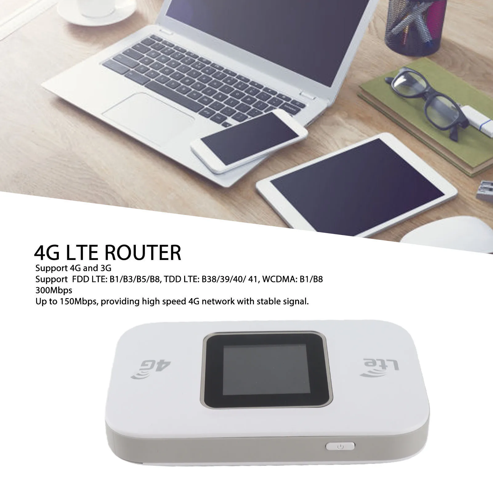 Portable 4G Router Plug and Play 4G Mobile WiFi Router Color Screen Supports B1 3 5 8 38 39 40 41 for Mobile Phone for Tablets