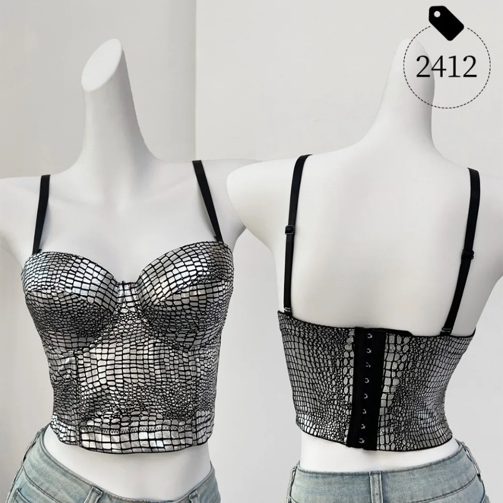 Sexy Sequin Glitter Fixed Cup Corset Bustier for Women Push Up Underwire Bra with Side Suppor  Shaper Lingerie for Back Fat