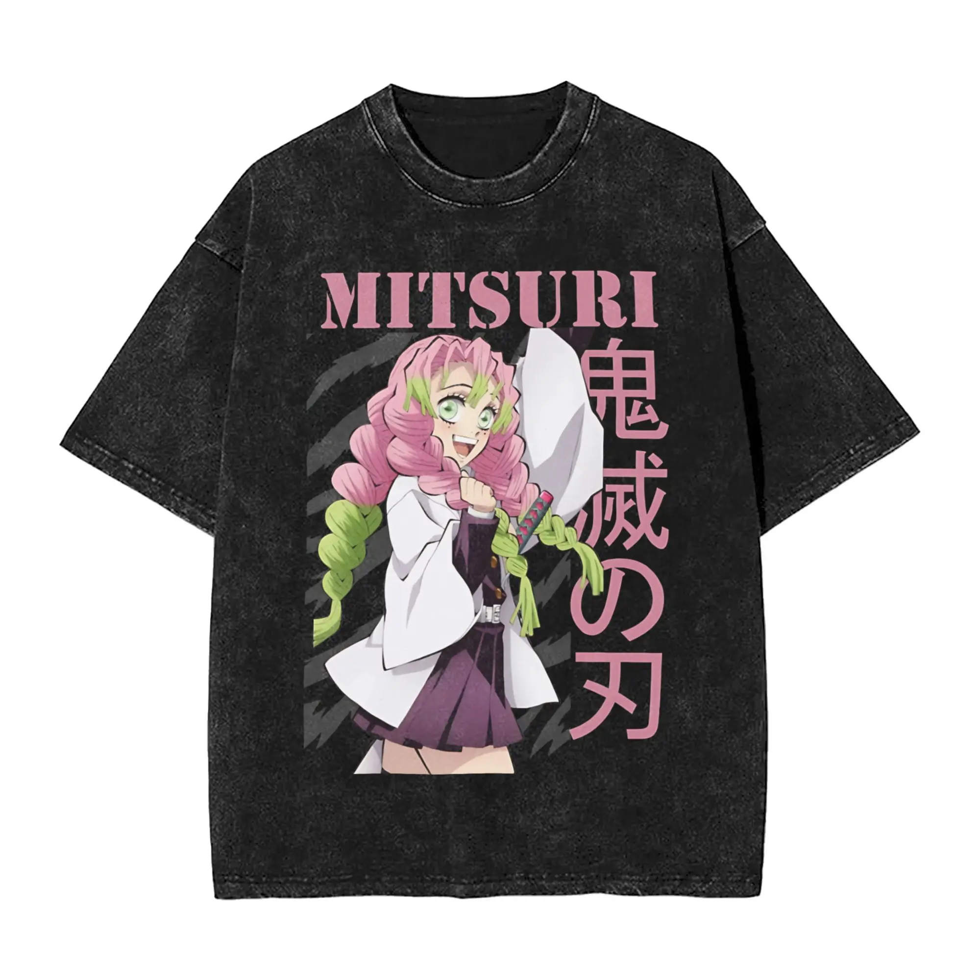 Mitsuri Demon Slayer Manga camiseta Hip Hop lavado 100% algodón High Street camiseta Vintage hombres mujeres Tops ropa de calle camisetas de verano