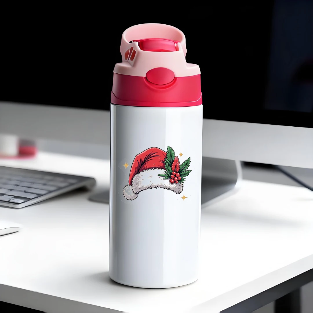 

304 stainless steel thermal cup cartoon Christmas hat sticker straw cup Christmas gift set Joyful thermal water cup Childre