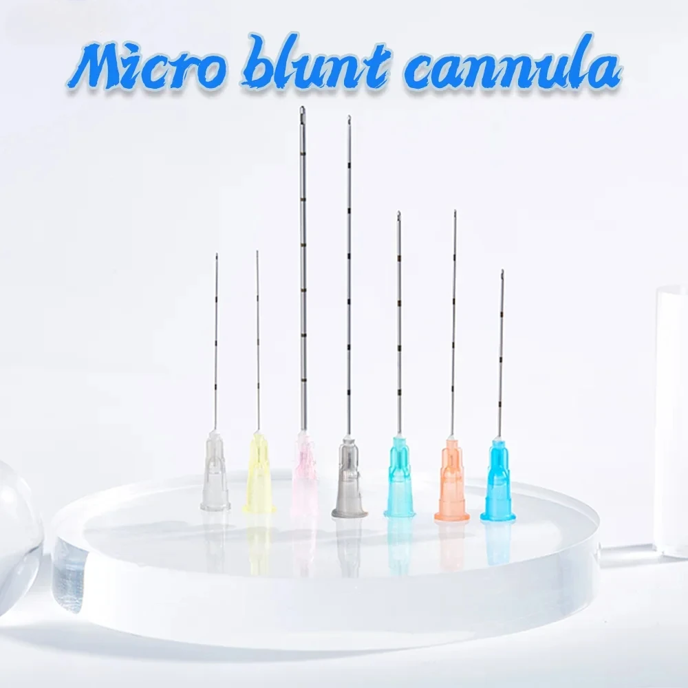 10 Uds microcánula médica 18G 21G 22G 23G 25g 27G 30G 50mm 70mm punta roma Micro cánula aguja para ácido hialurónico inyectável