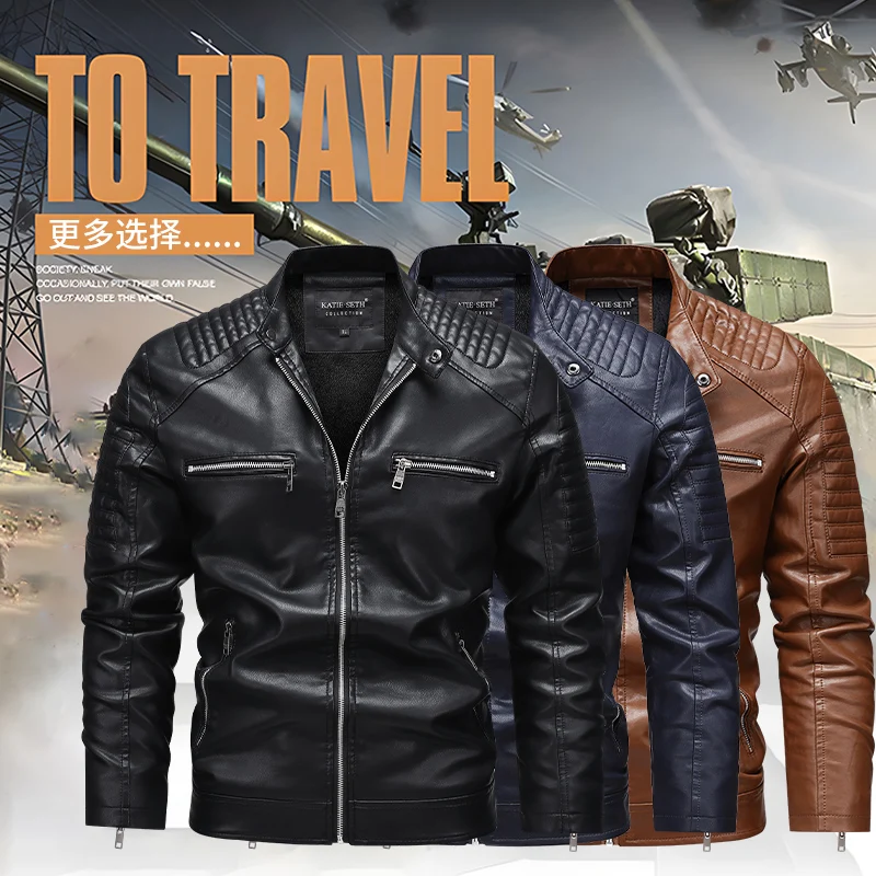

Men's Retro Stand Up Collar Leather Jacket Brand New Winter Men's Blazer Windproof Warm Fashion Jacket Punk Motorcycle Jacket