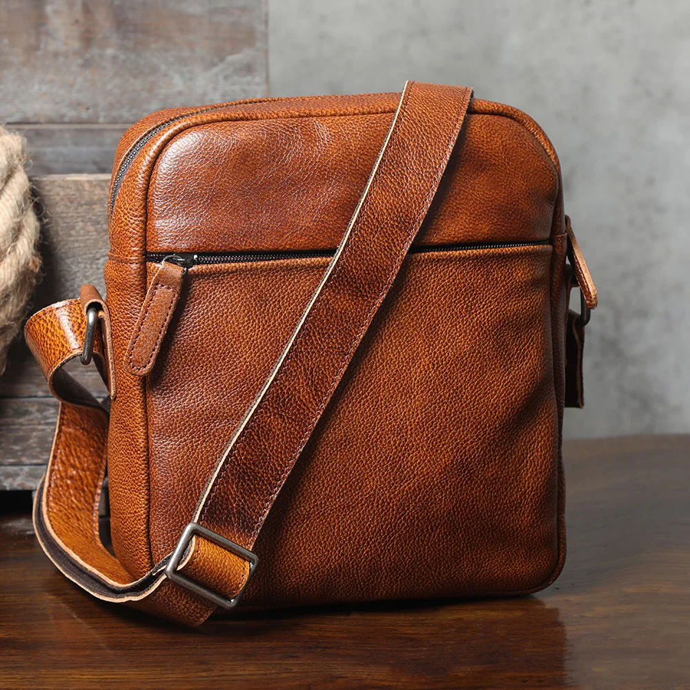 Vintage Echtleder Herren-Umhängetaschen Handgefertigte Crossbody-Messenger-Taschen für Männer Handy & Schlüssel – Detail 7