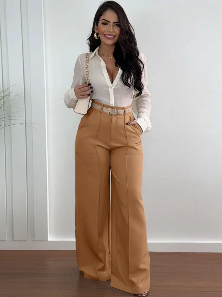 Women Shiny Yellow Capris Pants High Waist Trousers Office Work Lady Full Length Summer Bottoms Capris 2025 Autumn Winter