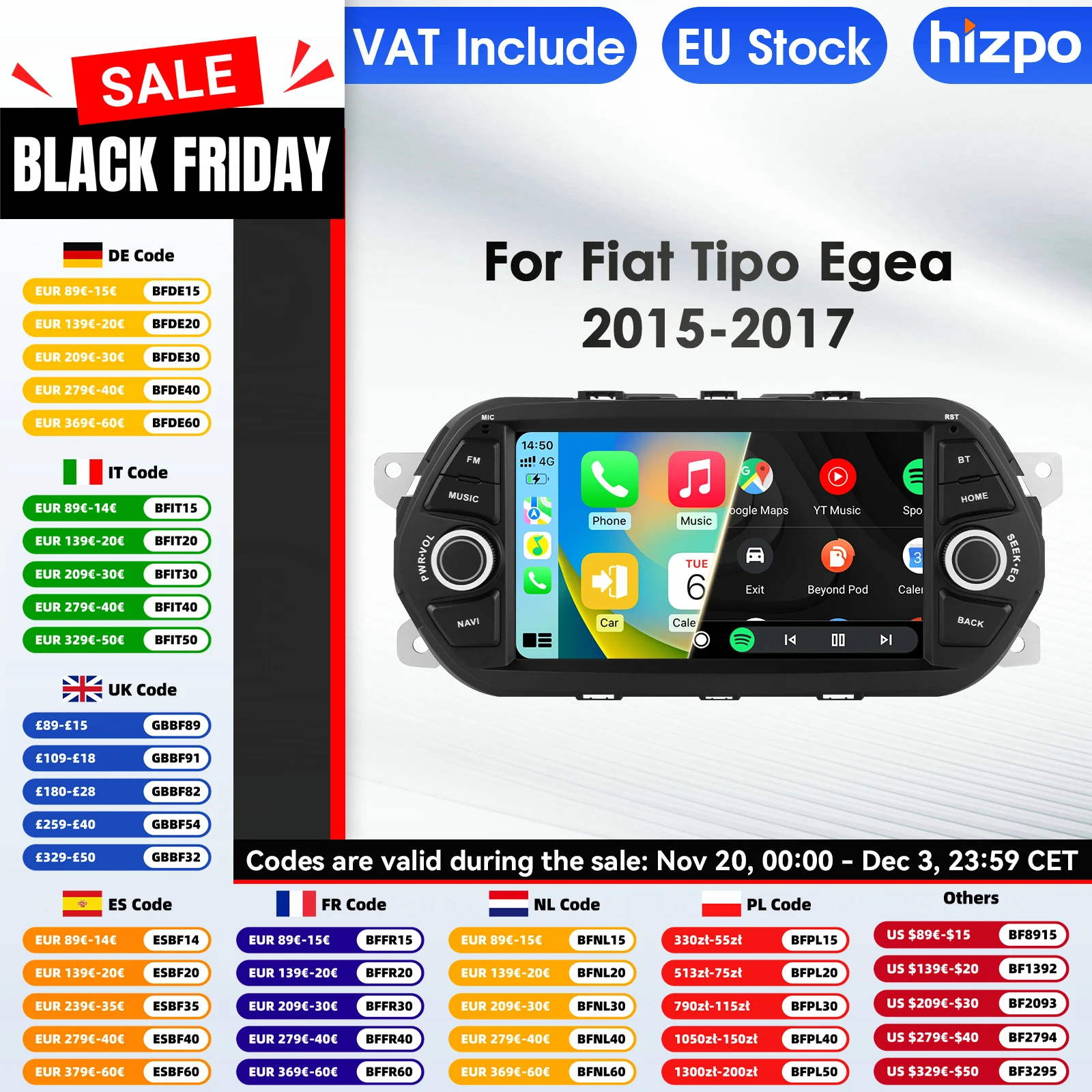 هيزو 7 ''راديو السيارة لشركة فيات تيبو Egea 2015 2016 2017 الصوت مشغل وسائط متعددة CarPlay أندرويد السيارات نظام تحديد المواقع واي فاي RDS Autoradio AI #1