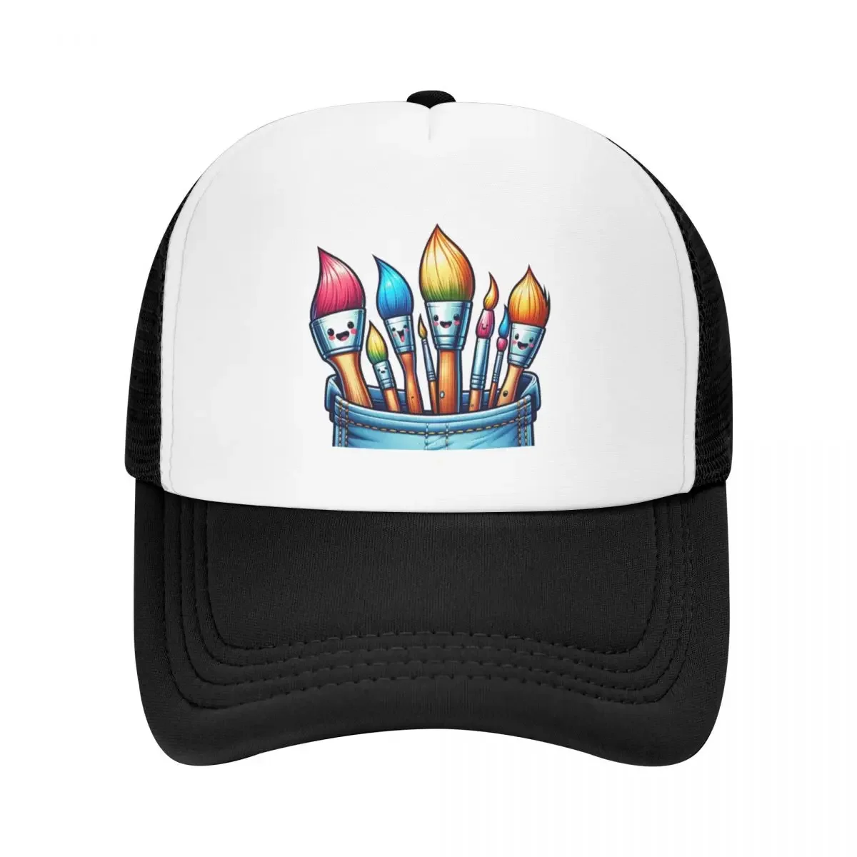 Chest fanny pack jeans colorful brushes laughing faces painter artist comic funny Baseball Cap