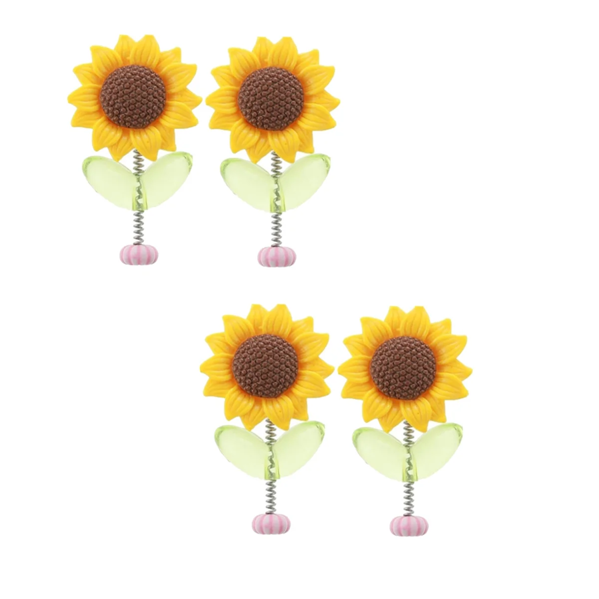 4Pcs Car Dashboard Sunflower Ornament Head Shaking Dancing Sunflower Cartoon Ornament Car Interior Cute Flower Ornament