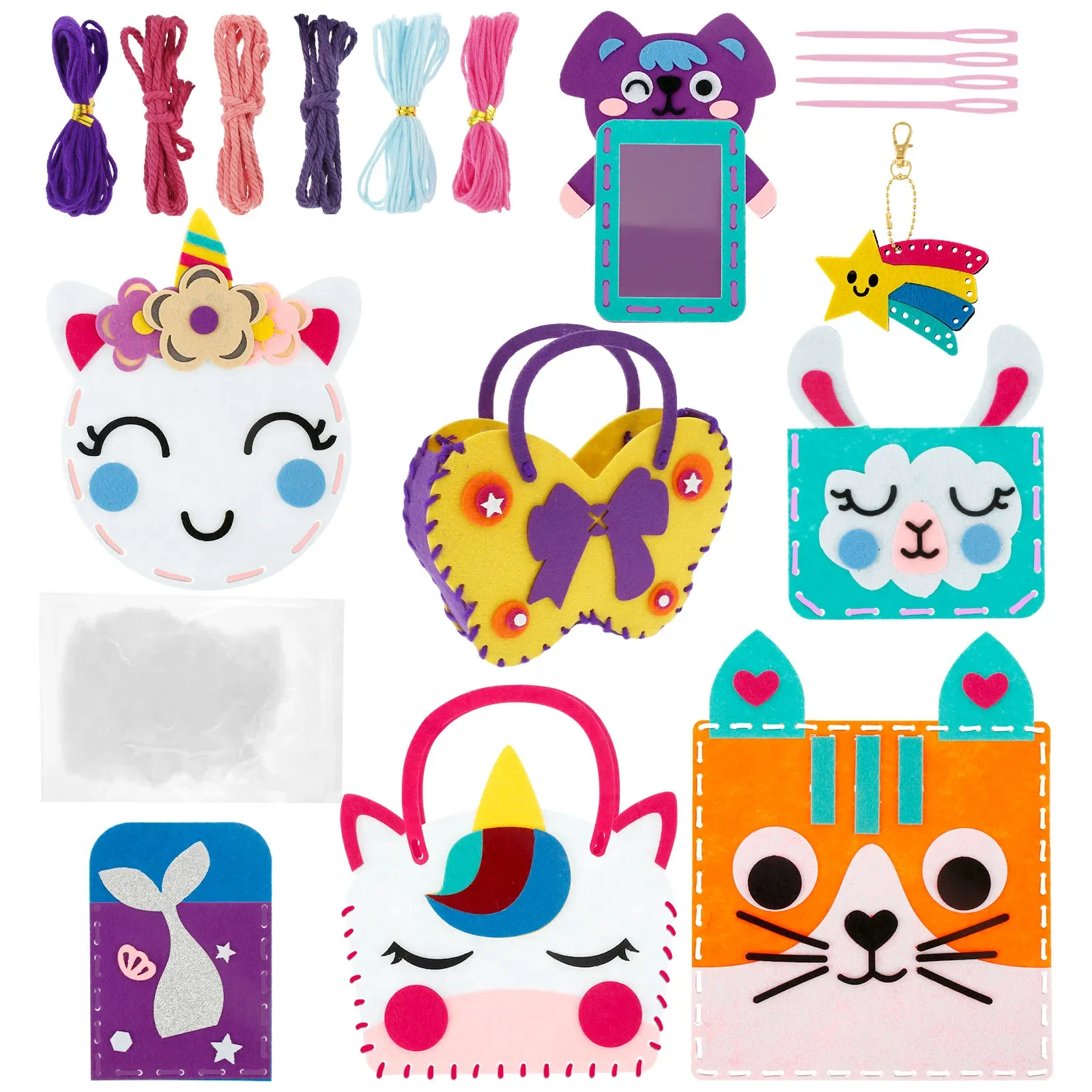 

Набор для рукоделия из фетра с животными. Интересные наборы для рукоделия и шитья. Безопасный образовательный набор для шитья с животными. Симпатичный набор для шитья.