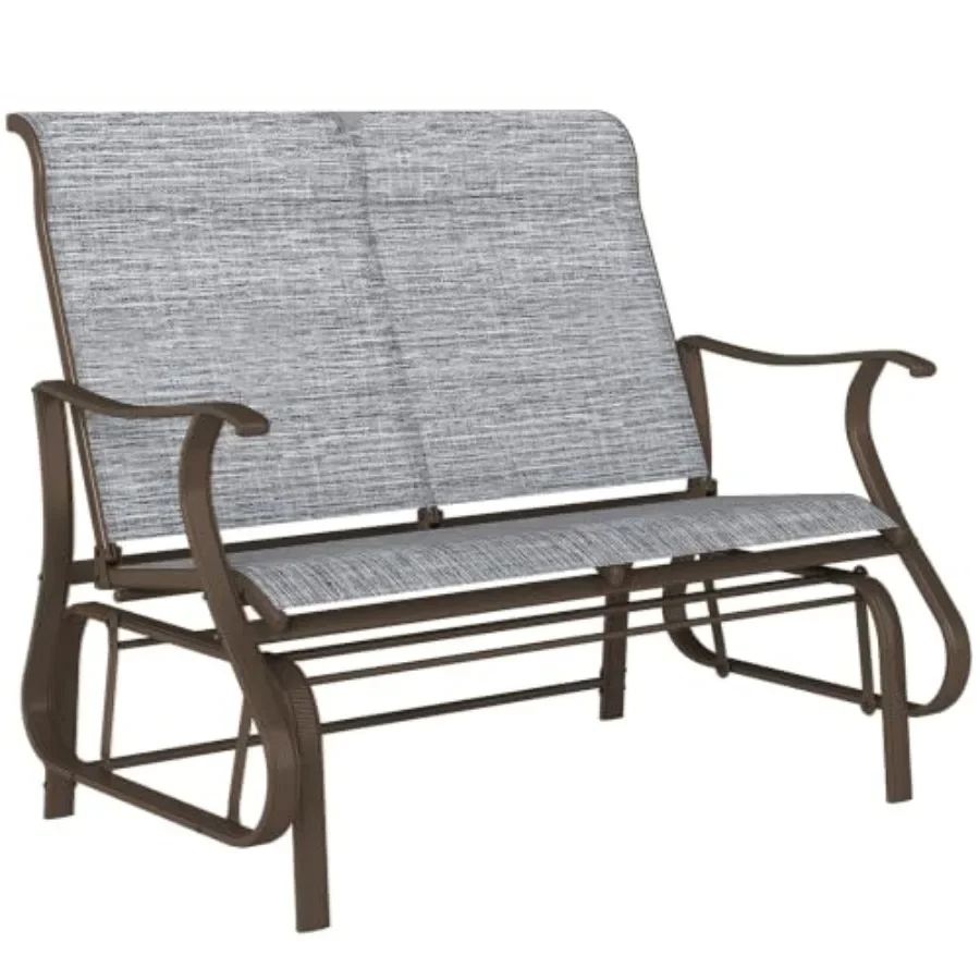 2-Person Outdoor Glider Bench Steel Frame 2 Seats Mixed Gray