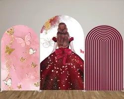 Mehofond Red Quinceanera Princess Birthday Party Arch Backdrop Gold Butterflies Decor Baby Shower Wedding Chiara Background Prop