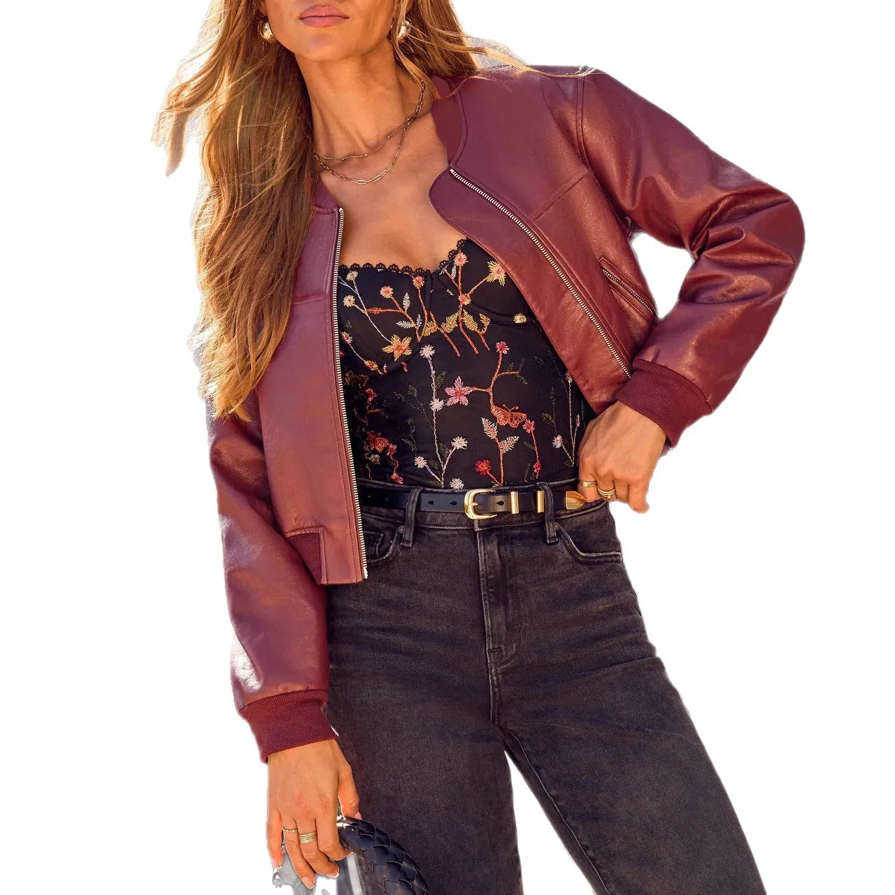 2025 Autumn Winter Russian Women's New Short Jacket PU Faux Leather Top Baseball Jacket