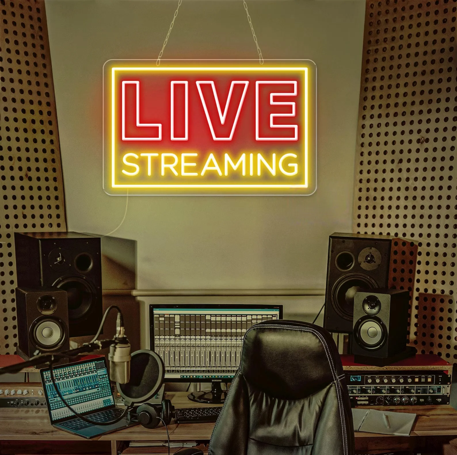 Live Streaming LED Neon Sign, Studio On Air Neon Sign, Microphone LED Neon Sign, Recording Studio Neon Light, Live Music Sign