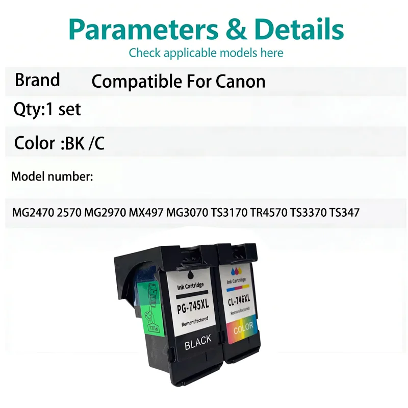 1 set PG745 CL746 Printhead Ink Cartridge Compatible For CANON MG2470 2570 MG2970 MX497 MG3070 TS3170 TR4570 TS3370 TS347