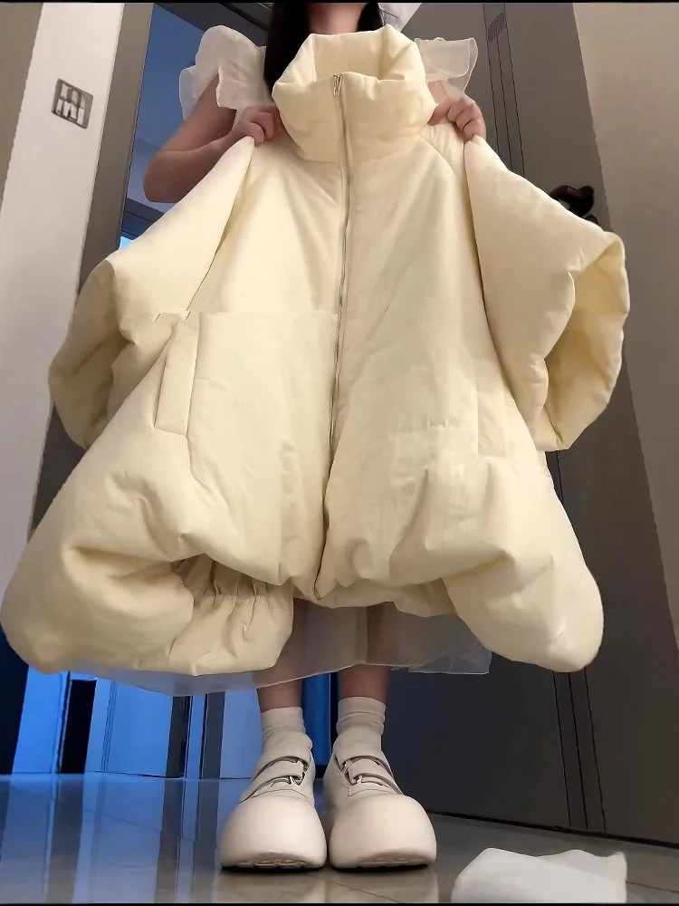 

Sweet Sle Winter New Arrival Women's Mid-Length Loose Coat Cotton Puffer Jaet Flower Bud Design Thiened Long Sve Zipper