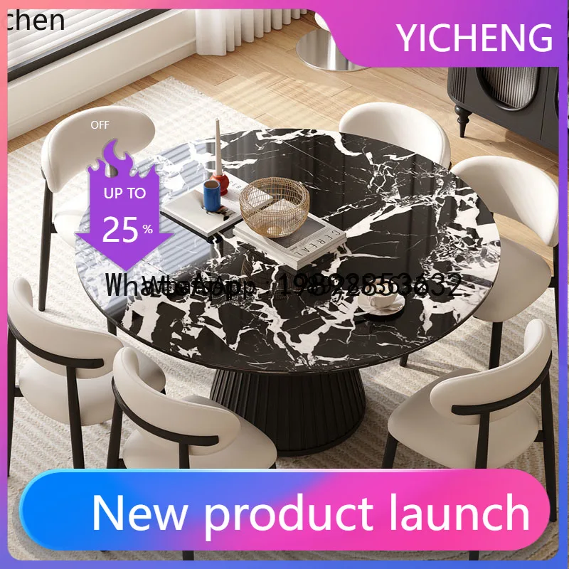 

X1 Vintage Black Dining Table Marble Stretchable Folding Italian Microcrystalline Stone Round Table living room decoration