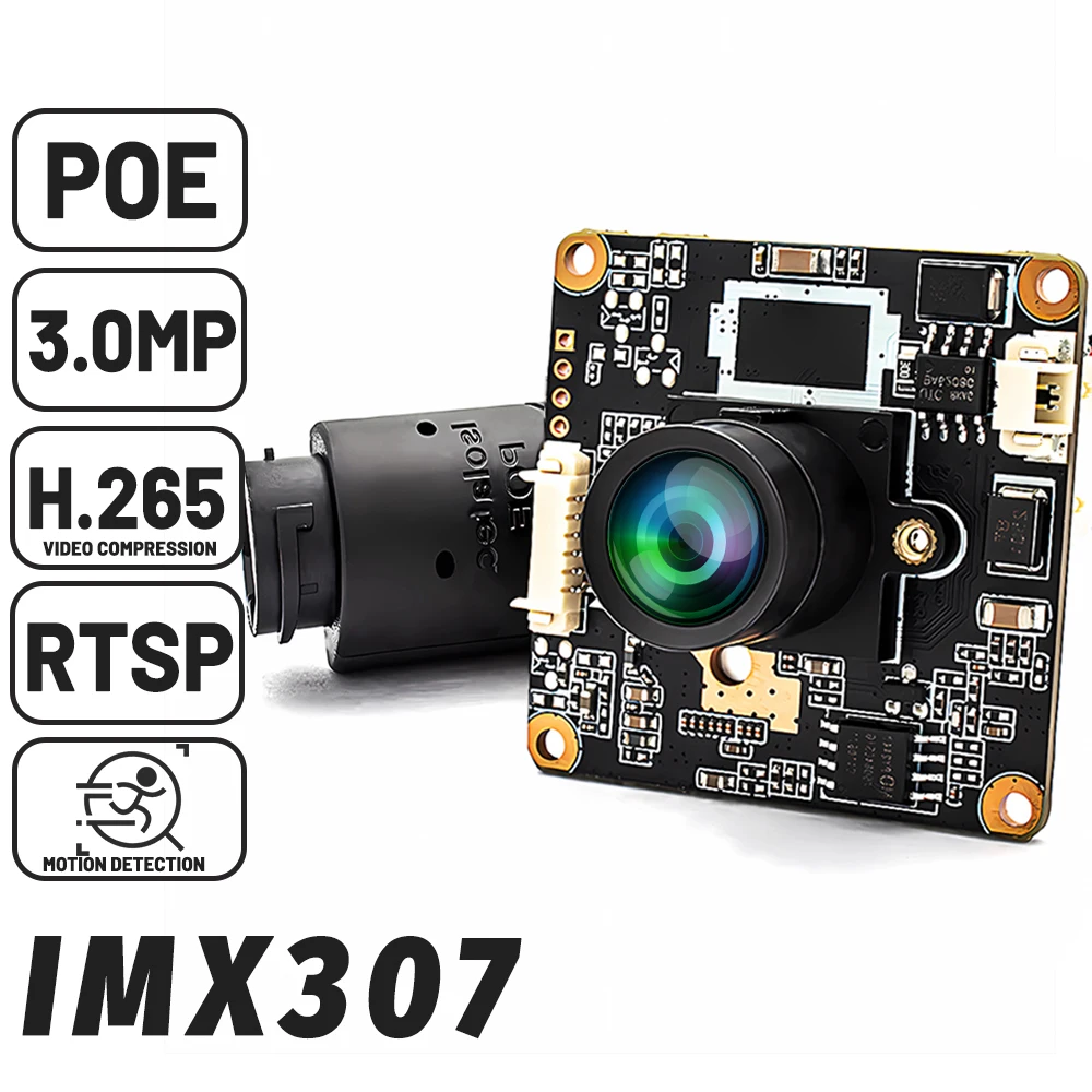 

WGWK IP Camera Board IMX307 3MP Ultra Low illumination With 2.0mm 111° No Distortion Onvif H.265 RTSP POE Security Webcam Module