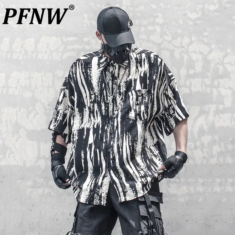 

PFNW Splash-ink Design Shirts Men Short Sleeve Lapel Single Breasted Tops Vintage Male Clothing 2024 Summer New Fashion 12C370