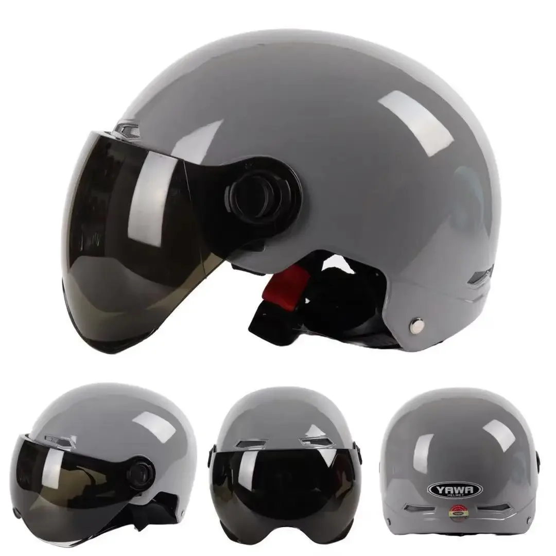 Electric Vehicle Helmet for All Seasons with Ears Electric Motorcycle Half Helmet for Women and Men Retro