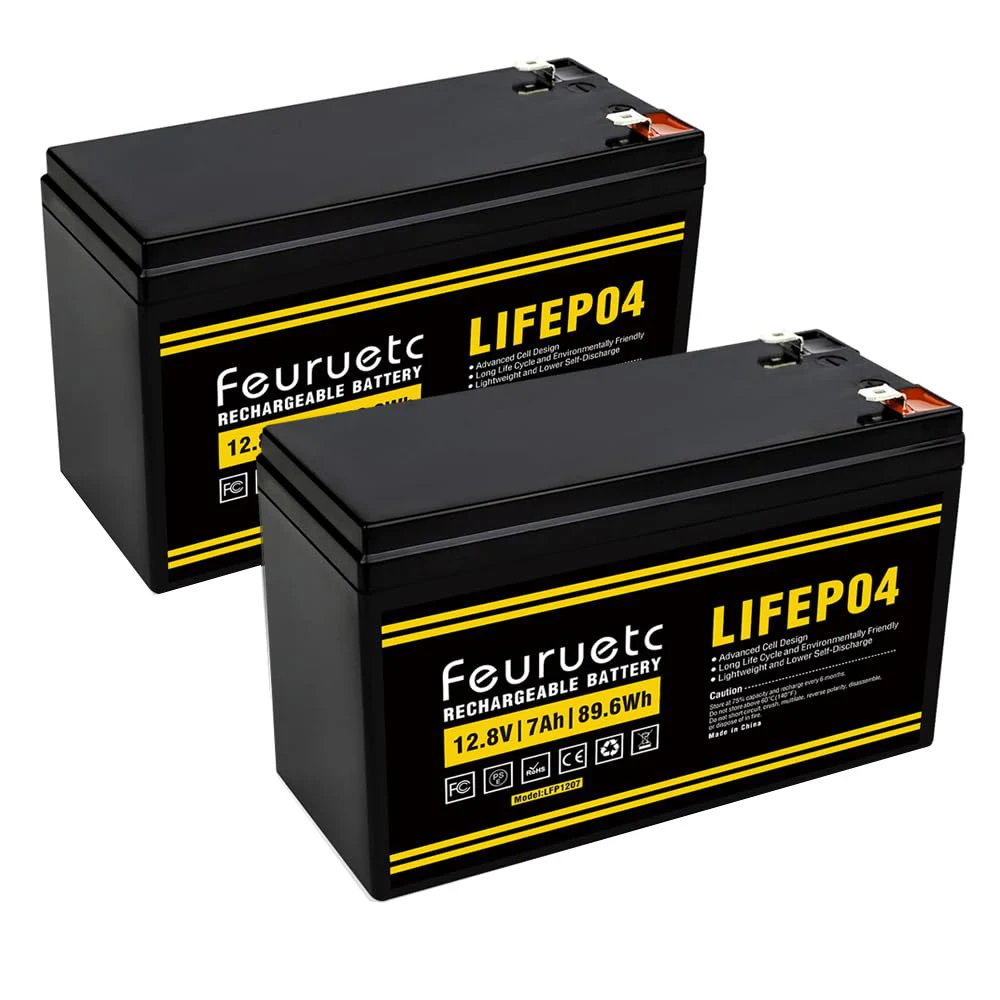 12V 7Ah LiFePO4 lithium Battery, 2PCS,2000+ Cycles Lithium Iron Phosphate Rechargeable Battery for Small UPS, Power Wheels