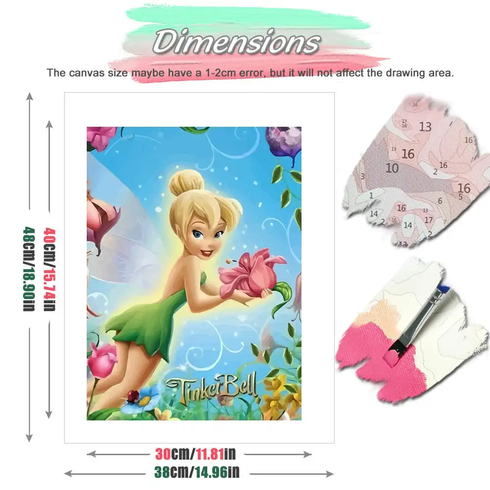 مجموعات طلاء ديزني حسب الأرقام تينكر بيل فانتسي فيريلاند لوحة زيتية رقمية يمكنك صنعها بنفسك مجموعة زهور فنية ديكور يدوي #2