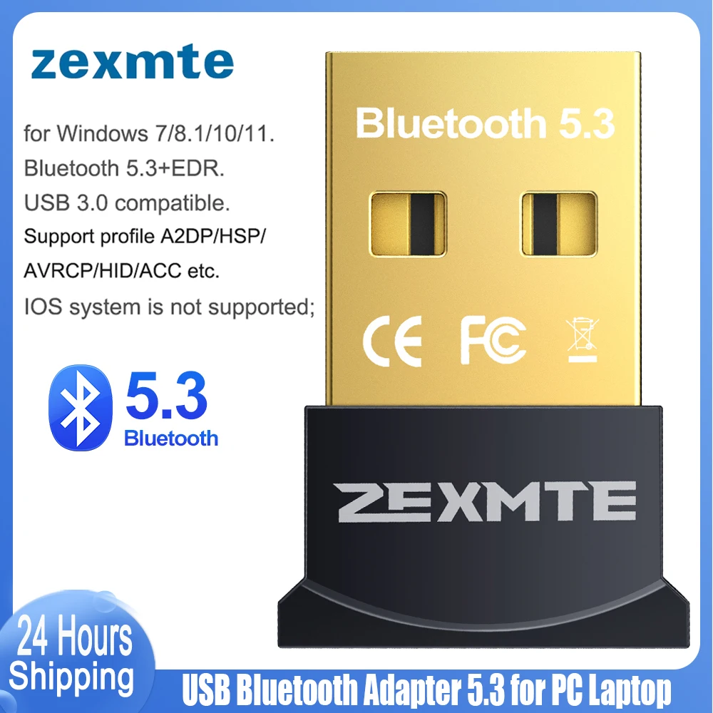 

ZEXMTE 5.3 USB Bluetooth-адаптер для ПК Windows 11/10/8.1/7 Plug and Play для настольного ноутбука, клавиатуры, мыши, гарнитуры, динамики