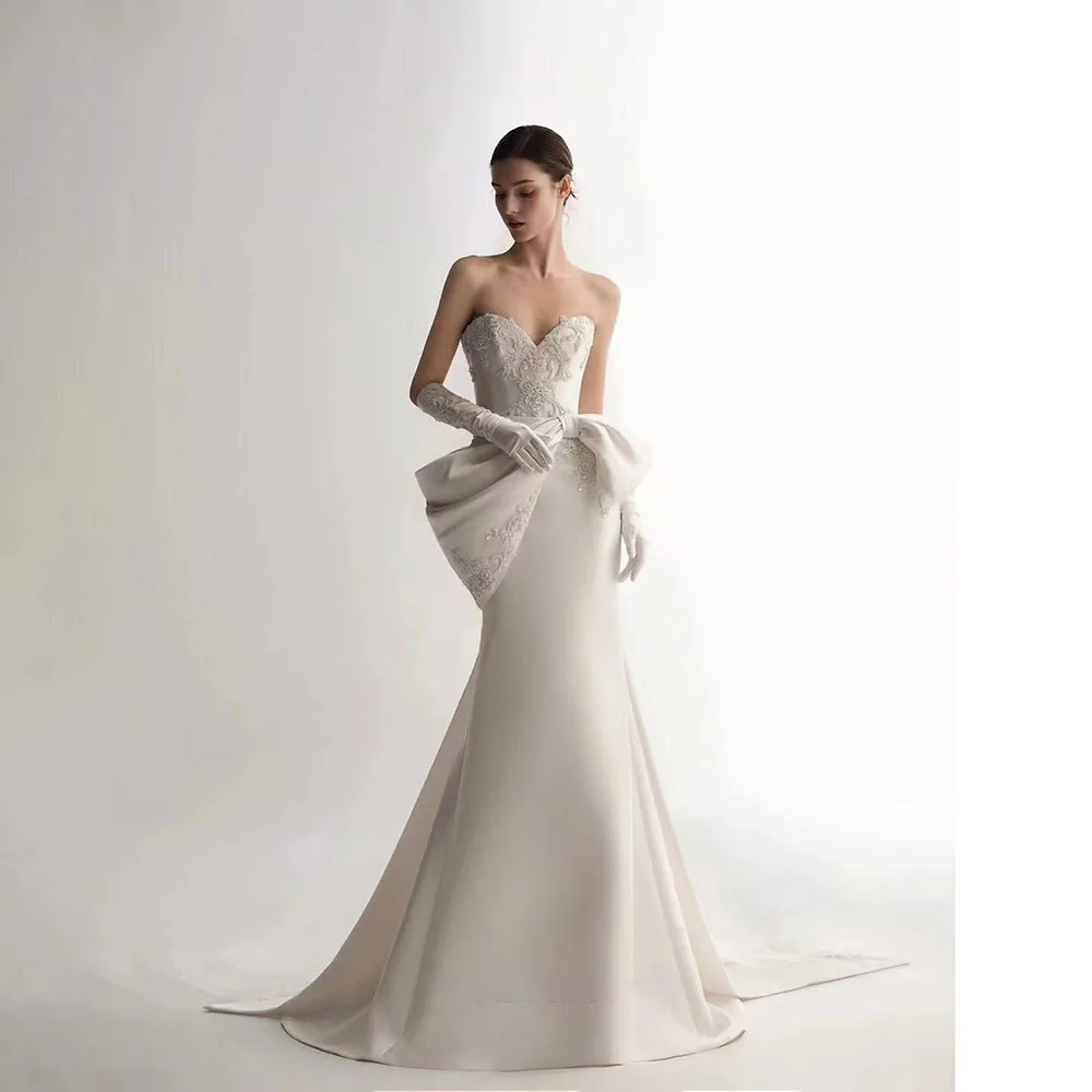 Exquisite Satin Ball Gown Wedding Dress For Women Boat Neck Sleeveless Bridal Gown Customized High Quality Princess Bride Dress