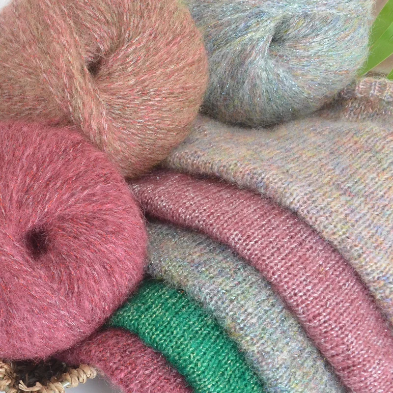 250g Large Bag of Colorful Glittery Wool Mohair Yarn, DIY Materials for Hand Knitting, Handmade Gifts, Knitted Autumn and Winter Women's Fashion Sweaters, Scarves, Hats, Shawls, Scarves, 10 Yarn Balls Per Bag
