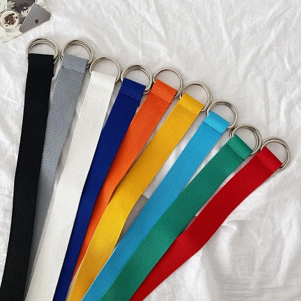 

INS Korean Style Canvas Belt Solid Color Casual Adjustable Waistband Non-Punched Lightweight Double Ring Buckle for Women & Men