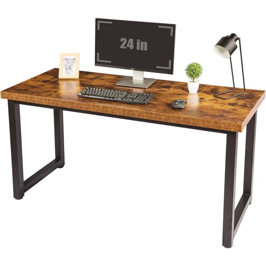 59 inch Large Computer Desk for Home Office and Gaming Setup with Ample Legroom Durable Metal Frame 1.88 inch Thick Rustic Brow