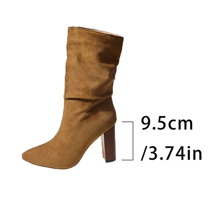 Boots Women Cowboy Heels Western Chunky Shoes Knee High Long Elegant Designer Plus Size 42 43 New Rock Pole Dance Brown