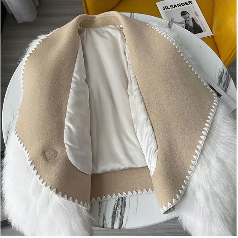 Cappotto di pelliccia a righe per auto in pelliccia di volpe sintetica per donna Risvolto invernale Top corto di fascia alta Cardigan di moda in lana double-face Top spesso corto