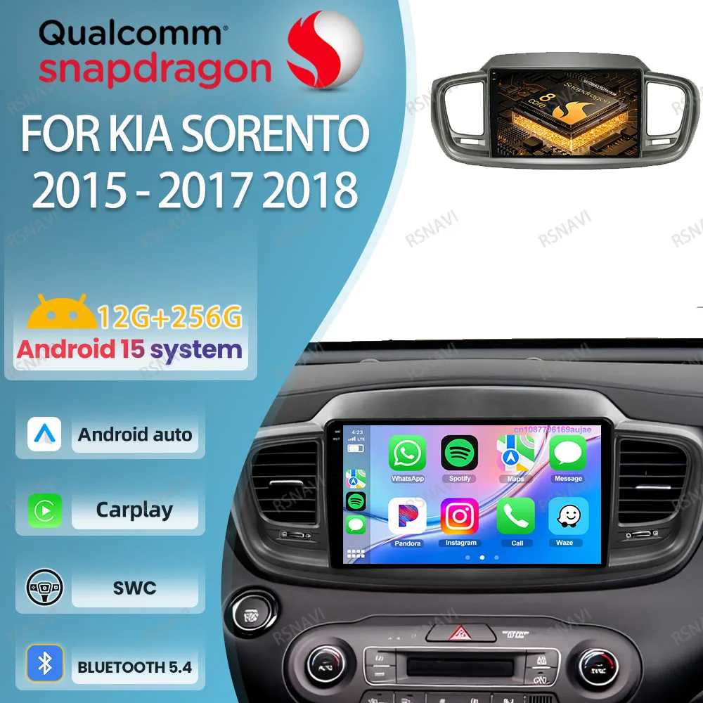 

Android 15 Car Radio For Kia Sorento 2015 - 2018 Head Unit Autoradio Qualcomm Wireless RDS Viedo Player Carplay 9/10 Inch AUTO