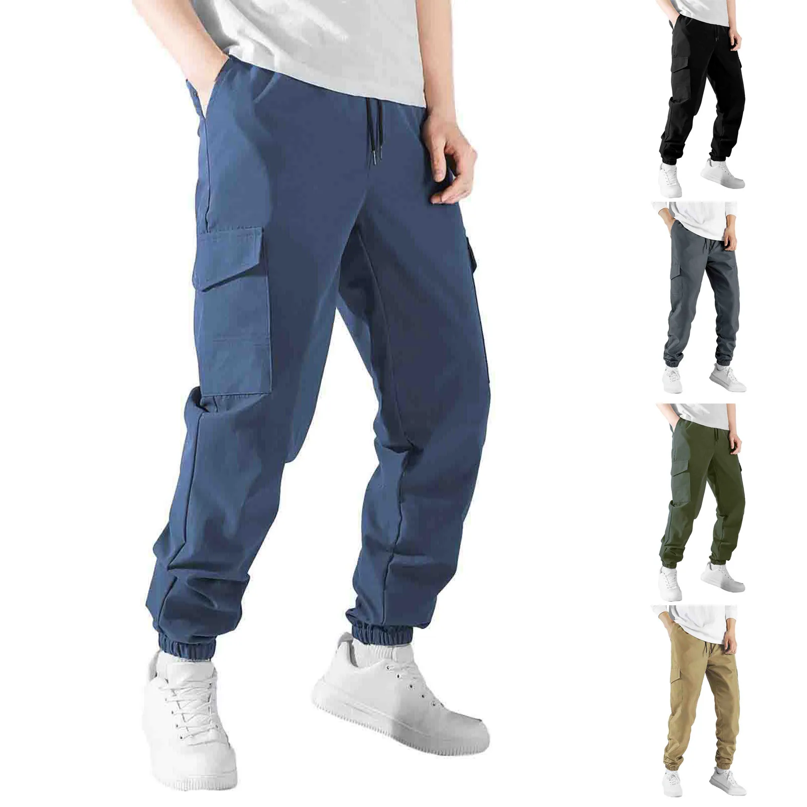 Men'S Workwear Pants With Multiple Pockets Fitting Classic Causal Fashion Outdoor Simple Solid All-Match Cargo Trousers