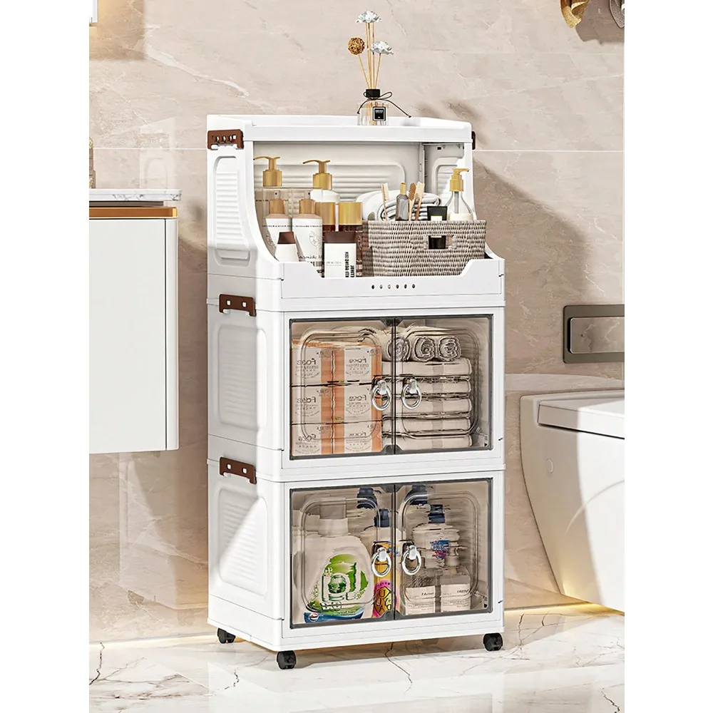 

Folding Storage Cabinet, Double Door Home Living Room Toy Organizer Box, Bedroom Storage Cabinet With Wheels, Wardro