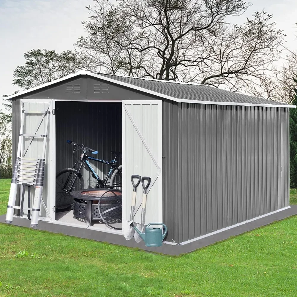 Metal Outdoor Storage Shed Steel Anti-corrosion Outdoor Storage Room Dark Gray Warehouse Garden Buildings Supplies Home