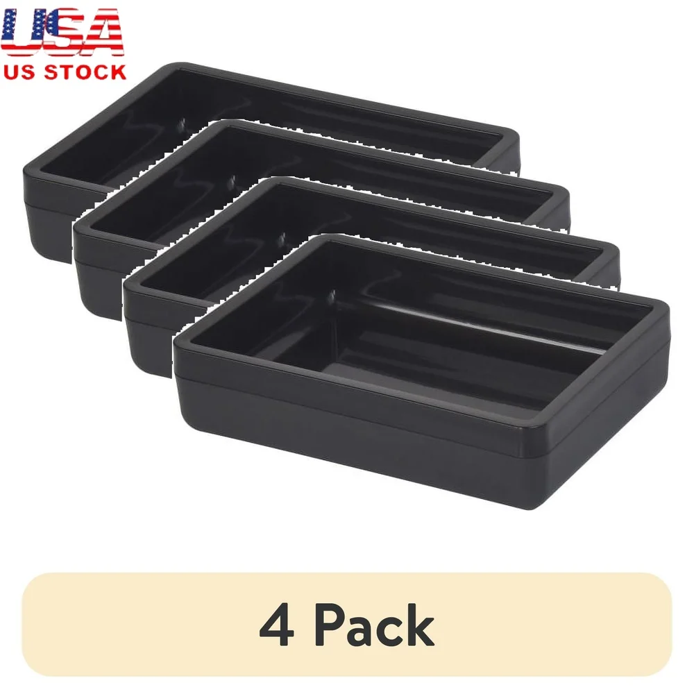 

4-пакетная матовая черная пластиковая мыльница, прочный органайзер для ванной комнаты и кухни, прямоугольник с высокими стенами, мягкие углы, компактный дизайн