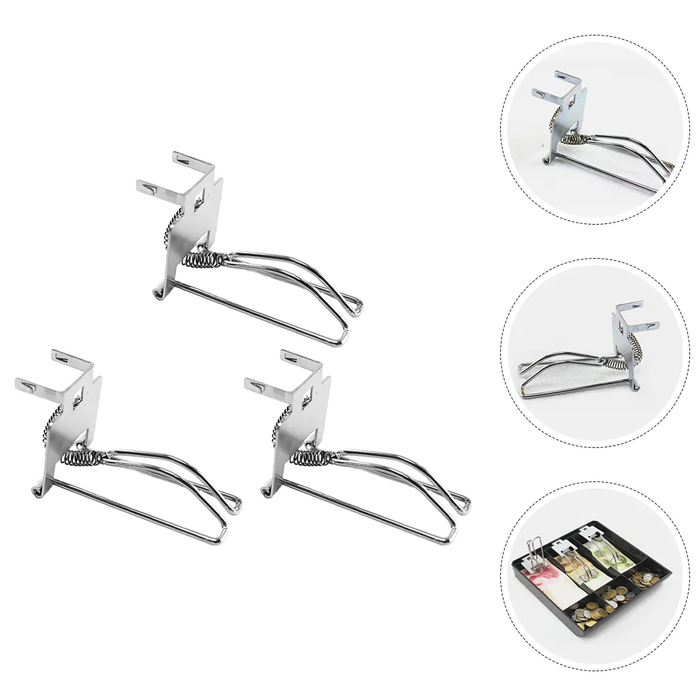 3 Pcs Tray Cash Register Cashier Box Clip Money Clips Fixing for Securing Drawer Replacement Silver