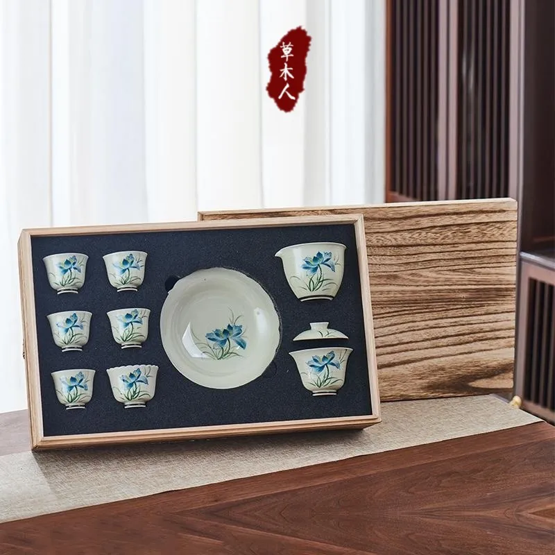 Hand Painted Gaiwan Household Chinese Style Tea Cup High-End Entry Kung Fu Set