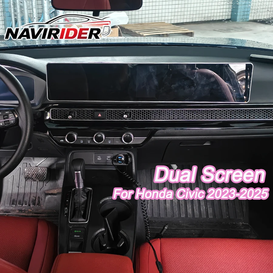 Wireless CarPlay Android 15 Dual Screen For Honda Civic 2023-2025 Touch Display Car Radio Multimedia 4G GPS Navi Bluetooth 5.0