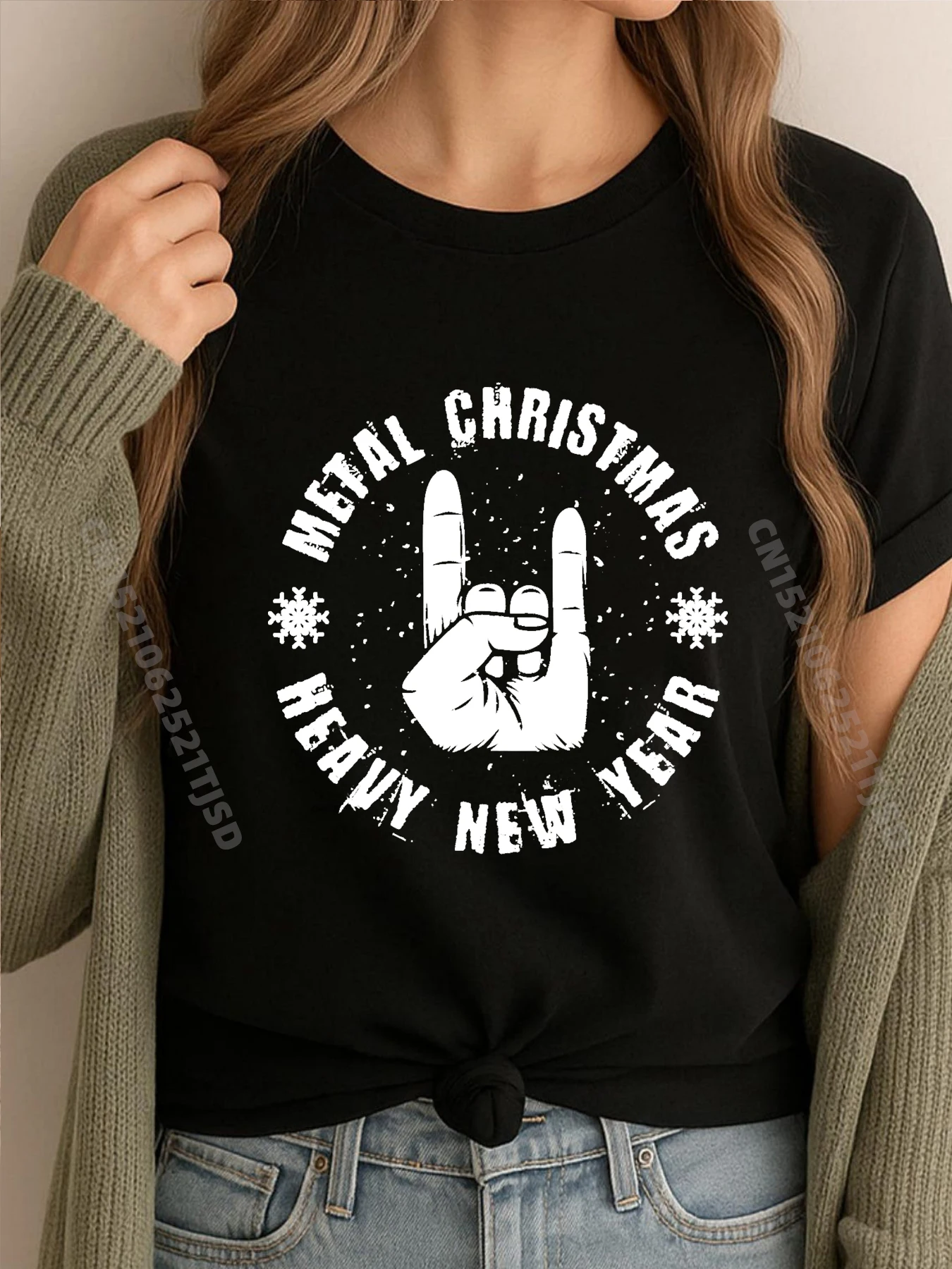 

Металлическая рождественская тяжелая новогодняя футболка с рогами, мужские топы, футболка с мытым алфавитом