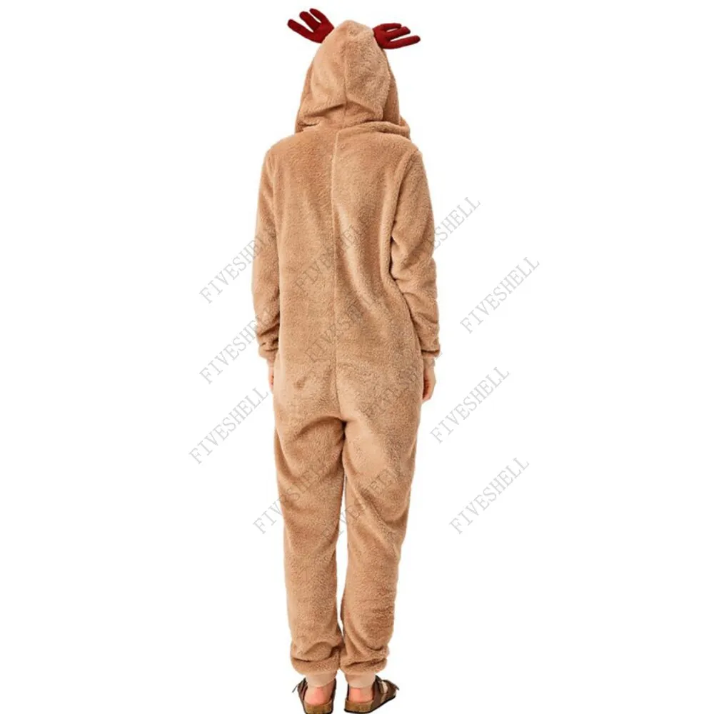 Mannen Vrouwen Kerst Leuke Rendier Volwassen Kostuum Unisex Deer Animal Onesie Nieuwe Jaar Party Jumpsuit