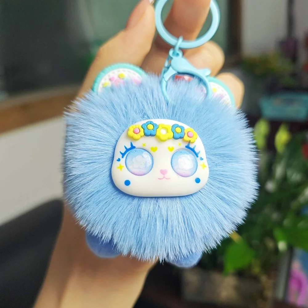 Christmas Gift Cute Flower Sea Bear Keychain Pompom Kawaii Furry Bear Keychain Trendy Lovely Plush Bear Pendant Women Girls