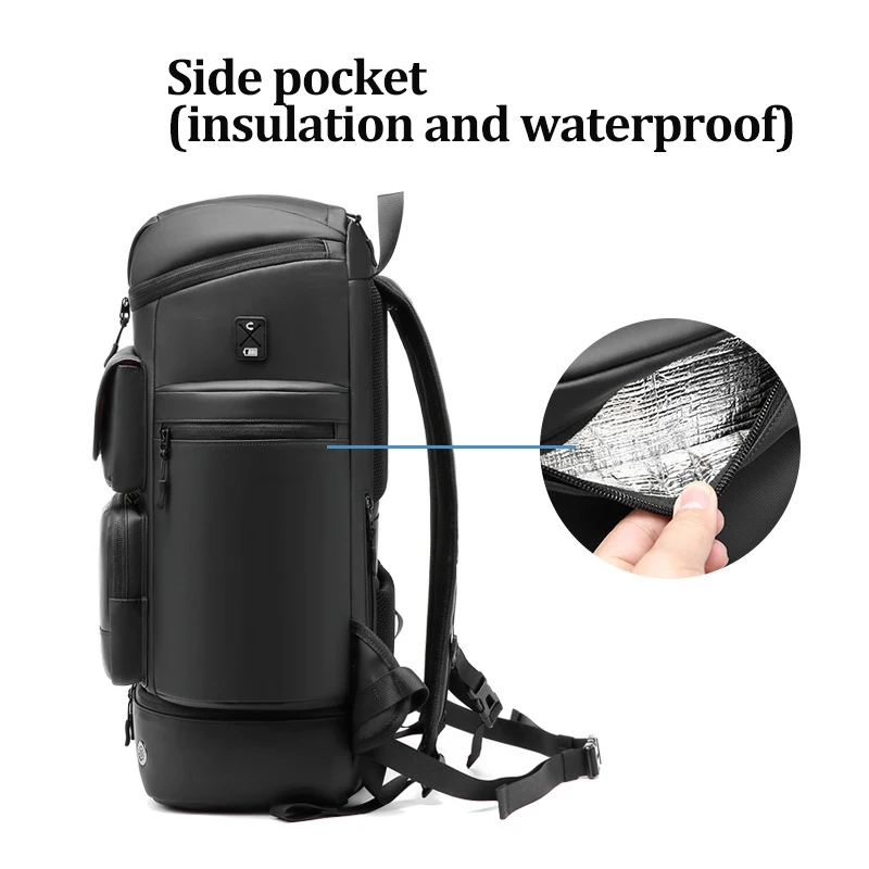 Mochila masculina de grande capacidade 50 l, bolsa para viagem ao ar livre, montanhismo, à prova d'água, laptop, mochila de negócios com bolsa para sapatos